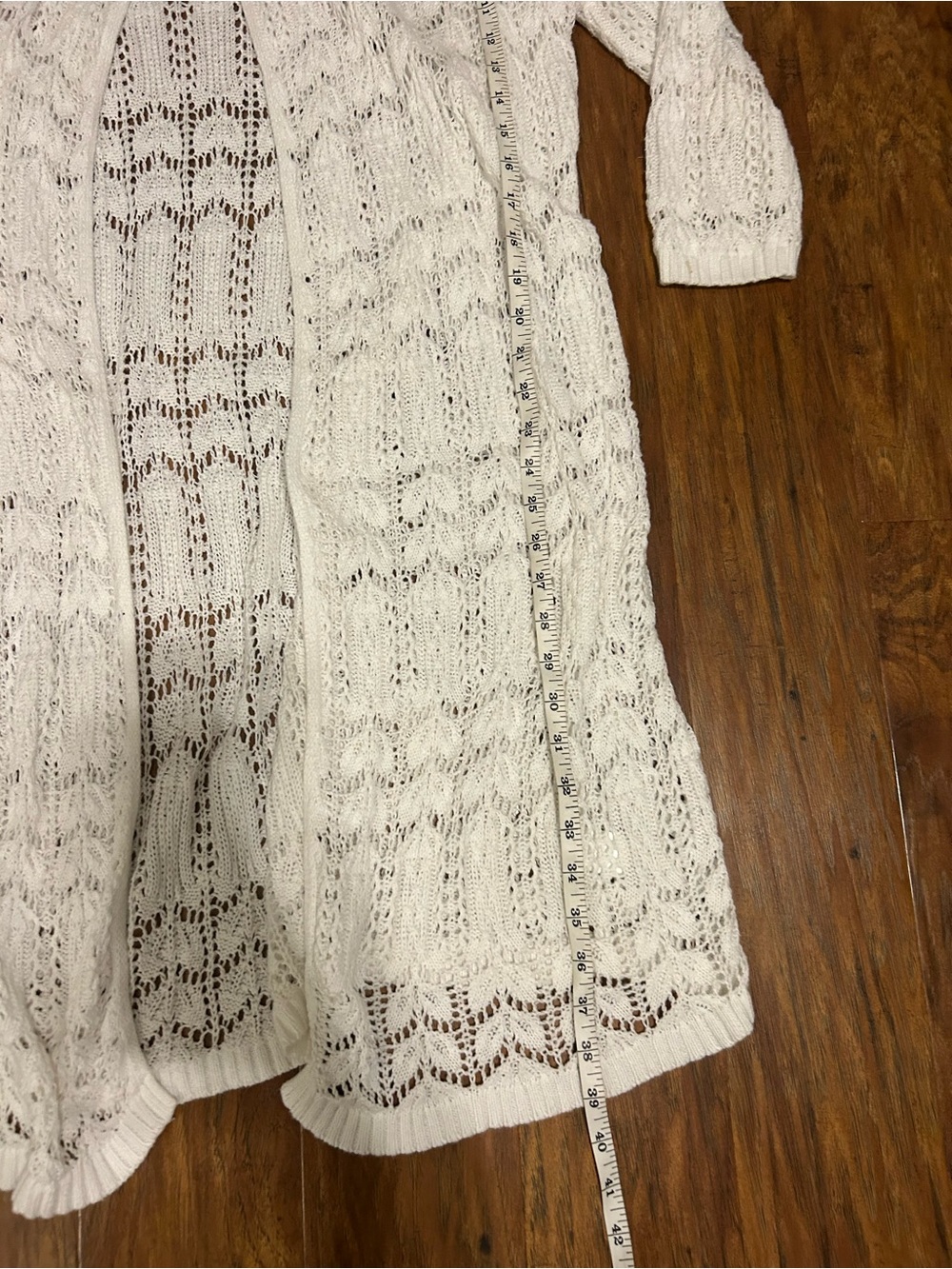 Cream Open-Knit Long Cardigan Cottagecore Fairy Whimsical Cover-up Summer - Picture 2 of 6